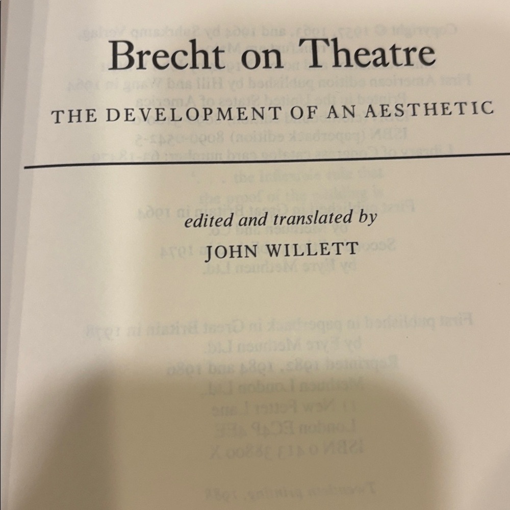 Brecht on Theatre paperback literature critical thinking drama Book - - Picture 2 of 11